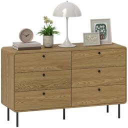 HOMCOM Chest of Drawers for Bedroom, Modern 6 Drawer Dresser, Oak in Natural - thumbnail 2