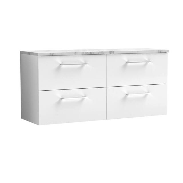 Balterley Level 1200mm Wall Hung 4 Drawer Unit & Laminate Worktop Gloss White - image 1