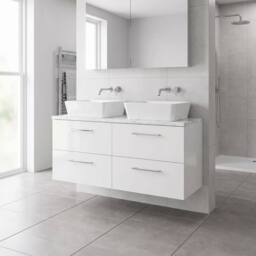 Balterley Level 1200mm Wall Hung 4 Drawer Unit & Laminate Worktop Gloss White - thumbnail 4