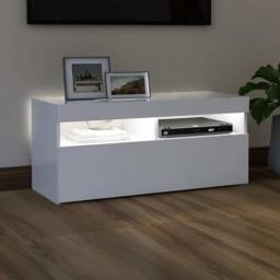 Berkfield Home TV Cabinet with LED Lights White 90x35x40 cm - Size: 90 x 35 x 40 cm - thumbnail 3