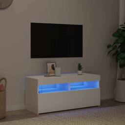 Berkfield Home TV Cabinet with LED Lights White 90x35x40 cm - Size: 90 x 35 x 40 cm - thumbnail 2