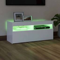 Berkfield Home TV Cabinet with LED Lights White 90x35x40 cm - Size: 90 x 35 x 40 cm - thumbnail 4
