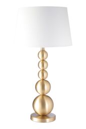 Orsina Stacked Table Lamp with Brushed Brass Orb Base, Modern Boutique Accent Table Lamp with White Linen in Gold