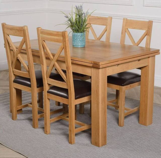 Thats Furniture Richmond 140-220cm Oak Extending Dining Table & 4 Berkeley Leather Chairs in Brown