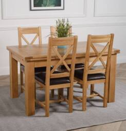Thats Furniture Richmond 140-220cm Oak Extending Dining Table & 4 Berkeley Leather Chairs in Brown - thumbnail 3