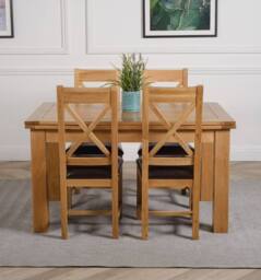 Thats Furniture Richmond 140-220cm Oak Extending Dining Table & 4 Berkeley Leather Chairs in Brown - thumbnail 2