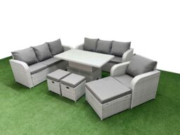 Fimous 10 Seater Poly Rattan Outdoor Garden Furniture Adjustable Lifting Dining or Coffee Table Sofa Set Patio 3 Seater Sofa Reclining Chair 3 Seater - thumbnail 2