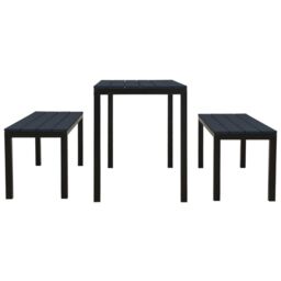 Berkfield Home 3 Piece Garden Dining Set Steel & WPC Black - thumbnail 3