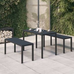 Berkfield Home 3 Piece Garden Dining Set Steel & WPC Black - thumbnail 1
