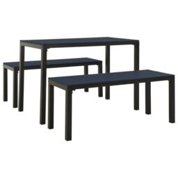 Berkfield Home 3 Piece Garden Dining Set Steel & WPC Black - thumbnail 2