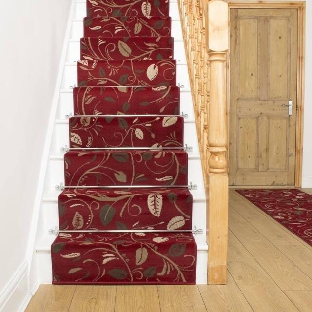 runrug Stair Runner Carpet for Staircases - Soft & Comfy, 9mm - 'Scroll' in Red - Size: 70 cm x 480 cm - image 1