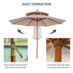 Kelvenix Garden Wood Patio Parasol Sun Shade in Beige - Size: 0.6m2 - thumbnail 5