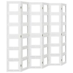 Berkfield Home Room Divider 6 Panels White Solid Wood Paulownia - thumbnail 2