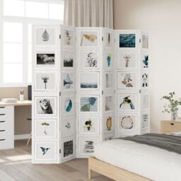 Berkfield Home Room Divider 6 Panels White Solid Wood Paulownia - thumbnail 3