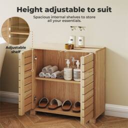 Nordara Oak Wide Freestanding Bathroom Storage Cabinet Cupboard in Natural - thumbnail 4