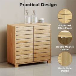 Nordara Oak Wide Freestanding Bathroom Storage Cabinet Cupboard in Natural - thumbnail 6