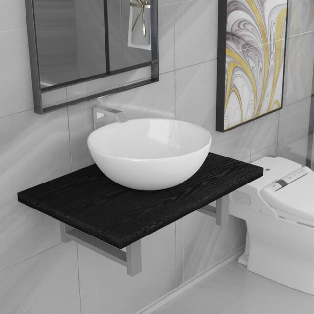 Berkfield Home Two Piece Bathroom Furniture Set Ceramic Black - image 1