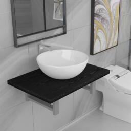 Berkfield Home Two Piece Bathroom Furniture Set Ceramic Black - thumbnail 1