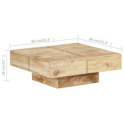 Berkfield Home Beautiful Coffee Table 80x80x28 cm Solid Mango Wood in Light Tan - Size: 80 x 80 x 28 cm - thumbnail 6
