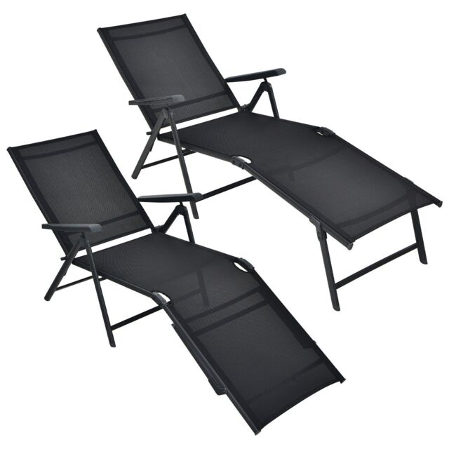 Costway 2Pcs Patio Foldable Chaise Lounge Chair Outdoor Portable Reclining Chair in Black - image 1