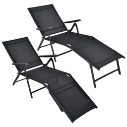 Costway 2Pcs Patio Foldable Chaise Lounge Chair Outdoor Portable Reclining Chair in Black