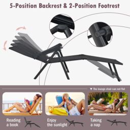 Costway 2Pcs Patio Foldable Chaise Lounge Chair Outdoor Portable Reclining Chair in Black - thumbnail 6