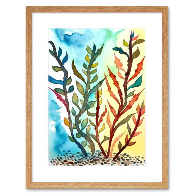 "Artery8 Wall Art Print Seaweed Sea Floor Folk Artwork Framed 9X7 Inch in Beige - Size: W7"" x H9""" - image 1
