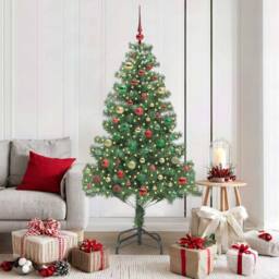 Berkfield Home Christmas Tree with 300 LEDs with Stand Green 180 cm PVC - thumbnail 1