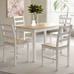 Comfy Living Ltd 5 Piece Wooden Dining Set White With Natural Tabletop