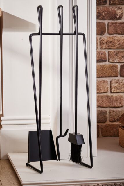 Dibor Contemporary Black Freestanding Fireplace Set with 3 Tools Fireside Companion Set - image 1