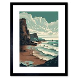 "Artery8 Wall Art Print Bay with Cliffs Dramatic Coastal Landscape Artwork Framed 9X7 Inch in Black - Size: W7"" x H9""" - thumbnail 1