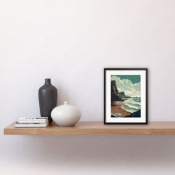 "Artery8 Wall Art Print Bay with Cliffs Dramatic Coastal Landscape Artwork Framed 9X7 Inch in Black - Size: W7"" x H9""" - thumbnail 2