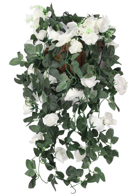 Neel Blue 110cm Artificial Rose Garland Vine Hanging Silk Garland, 18 Flowers in White - image 1
