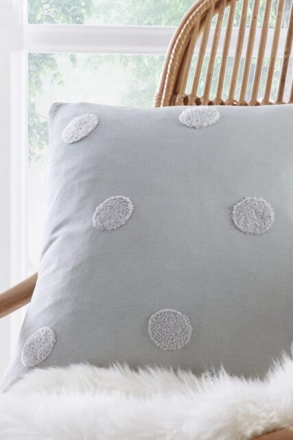 Appletree 'Tufted Spots' Textured Filled 100% Cotton Cushion in Silver - Size: 43 cm x 43 cm - image 1