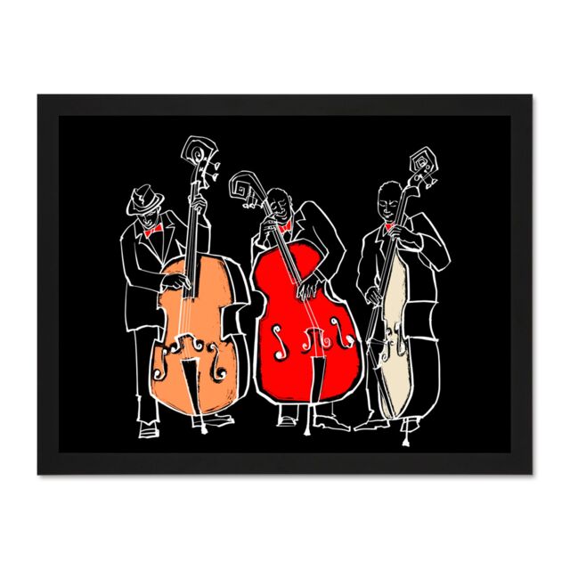 "Artery8 Wall Art Print Musicians Jazz Bass Large Large Framed Wall Décor Art in White - Size: W18"" x H24""" - image 1