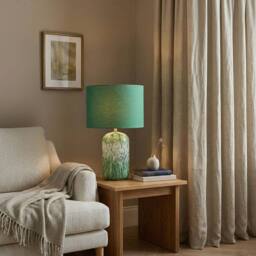Happy Homewares Modern Marble Drip Snowflake Glass Table Lamp with Linen Shade in Emerald - thumbnail 6