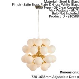 Loops Ceiling Pendant Light Satin Brass Plate & Gloss White Glass 28 x 18W G9 - thumbnail 2