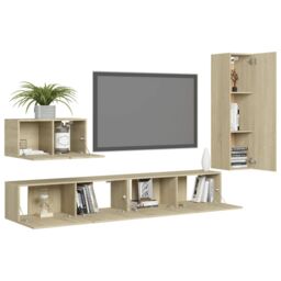 Berkfield Home 4 Piece TV Cabinet Set Sonoma Oak Engineered Wood in Brown - thumbnail 3