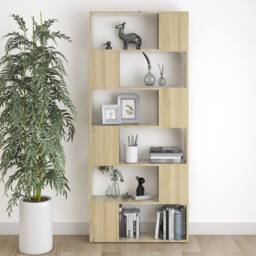Berkfield Home Classic Book Cabinet Room Divider Sonoma Oak 80x24x186 cm Enginee in Light Oak - Size: 80 x 24 x 186 cm - thumbnail 6