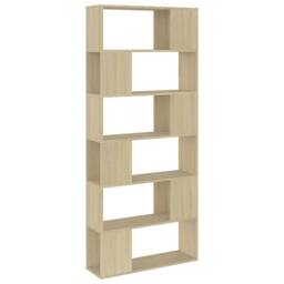 Berkfield Home Classic Book Cabinet Room Divider Sonoma Oak 80x24x186 cm Enginee in Light Oak - Size: 80 x 24 x 186 cm - thumbnail 3