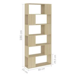 Berkfield Home Classic Book Cabinet Room Divider Sonoma Oak 80x24x186 cm Enginee in Light Oak - Size: 80 x 24 x 186 cm - thumbnail 7