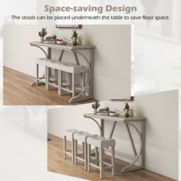 Costway 4-Piece Bar Table Set Counter Height Bistro Table w/ Power Outlet in Grey - thumbnail 6