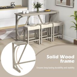 Costway 4-Piece Bar Table Set Counter Height Bistro Table w/ Power Outlet in Grey - thumbnail 5