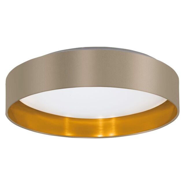 Loops Flush Ceiling Light Colour White Shade Taupe Gold Fabric Bulb LED 24W Included - image 1