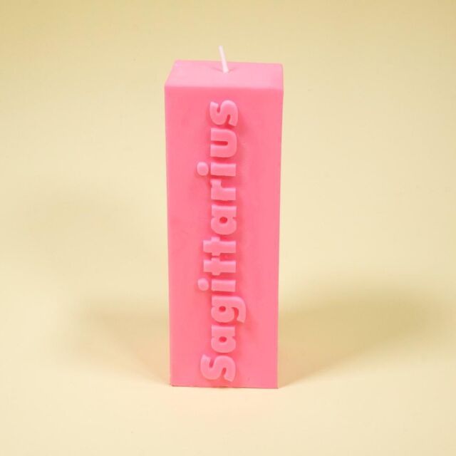Flamingo Candles Sagittarius Zodiac Block Pillar Candle in Bright Pink