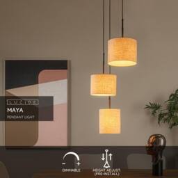Netlighting Lucide MAYA Pendant light 46 cm 3xE27 Black in Natural - thumbnail 2
