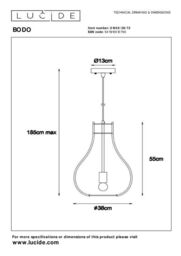Lucide 'BODO' Dimmable Adjustable Scandinavian Style Pendant Light 1xE27 in Brown - thumbnail 4
