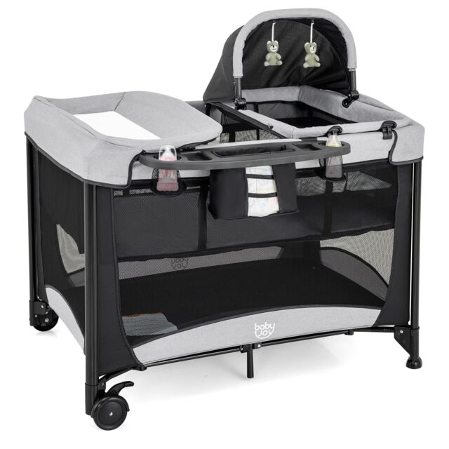 Costway 5 in 1 Portable Nursery Center Foldable Baby Playard w/ Bassinet in Black - image 1