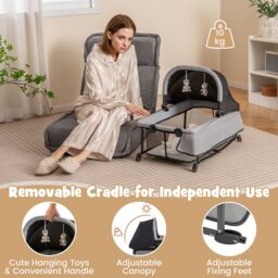 Costway 5 in 1 Portable Nursery Center Foldable Baby Playard w/ Bassinet in Black - thumbnail 6