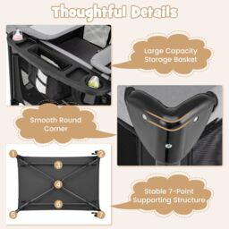Costway 5 in 1 Portable Nursery Center Foldable Baby Playard w/ Bassinet in Black - thumbnail 7